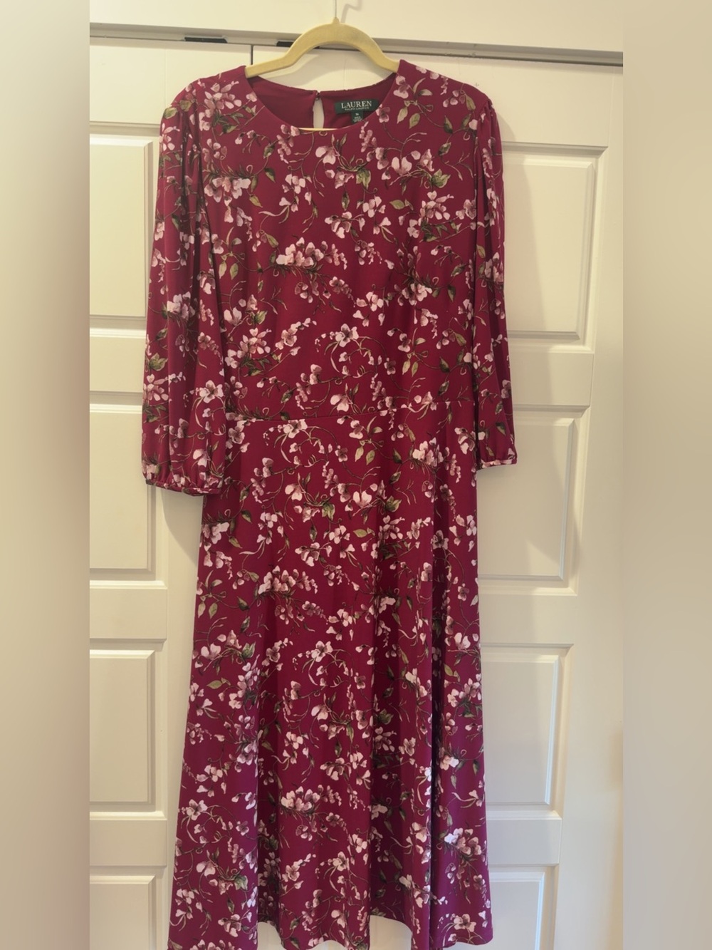 Ralph Lauren Maroon Floral Long Sleeve Midi Dress